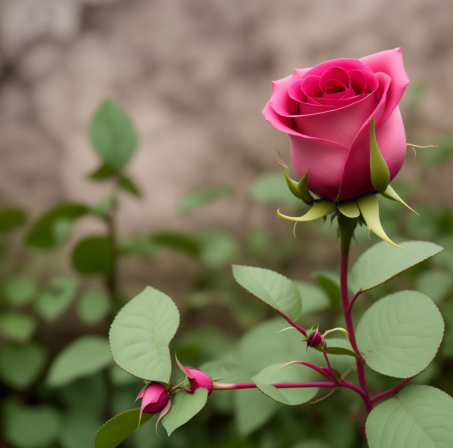 Rose growing along a stem