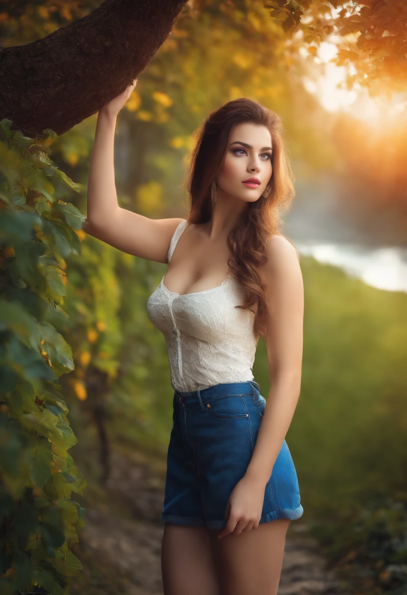 Cute girl sexy big boobs background change beautiful place realistic