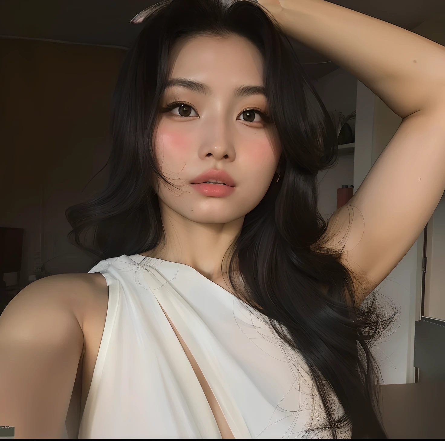 there is a woman with long black hair posing for a picture, an Asian woman, Mulher sul-coreana bonita, a young asian woman, Beautiful Asian girl, linda mulher coreana jovem, 18 anos, asian features, Asian women,  coreana, Asian girl, gorgeous chinese model, 21 anos, 2 8 anos, mulher coreana jovem bonita, Meninasa