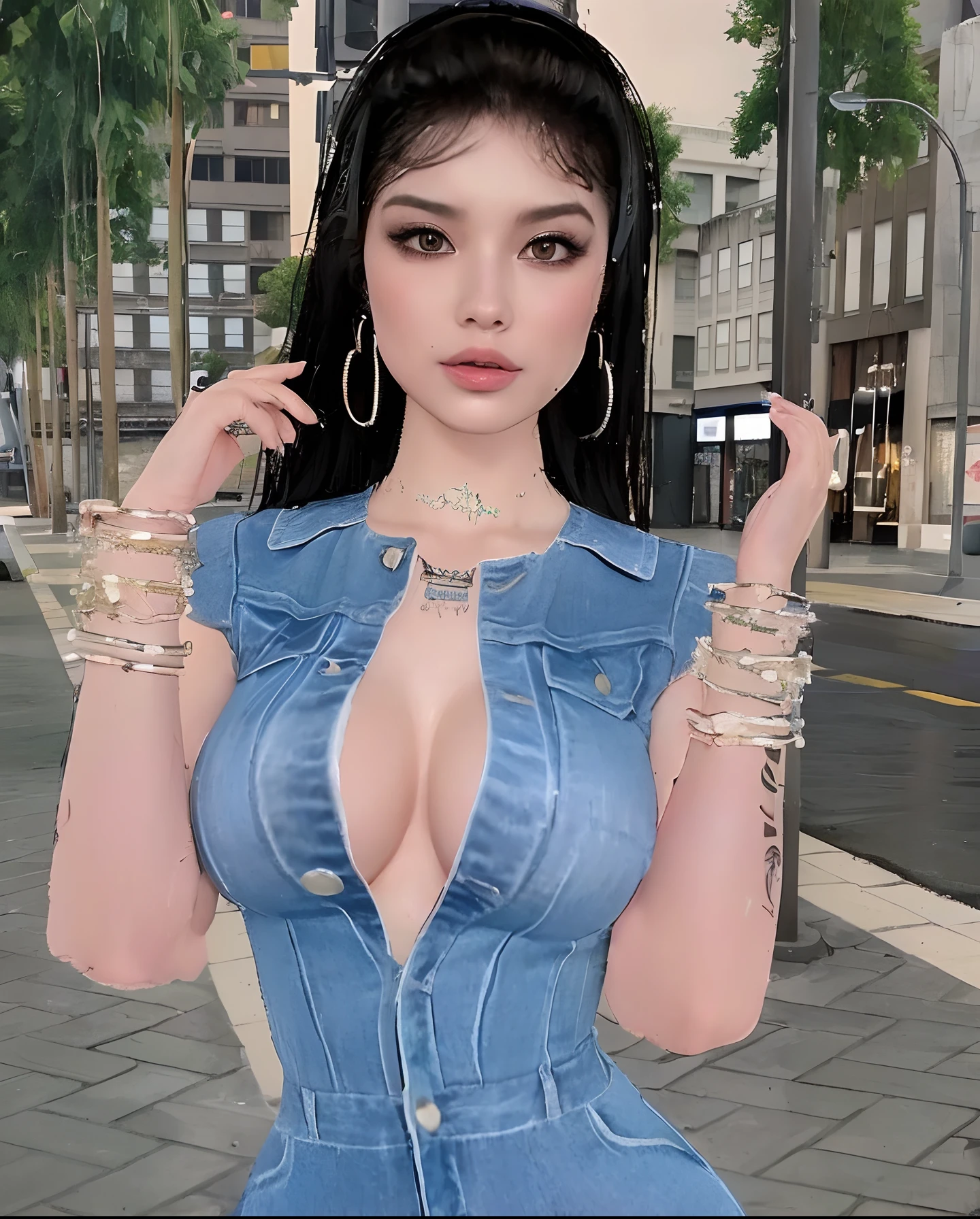 (Best quality, 4k, Masterpiece :1.3), pretty woman, 1girl, (breasts, attractive body :1.2), abs :1.1, dark brown hair: 1.1, (rainy wet, wet from rain, wet body :1.2), ultra-detailed face, detailed lips, detailed eyes, double eyelid
