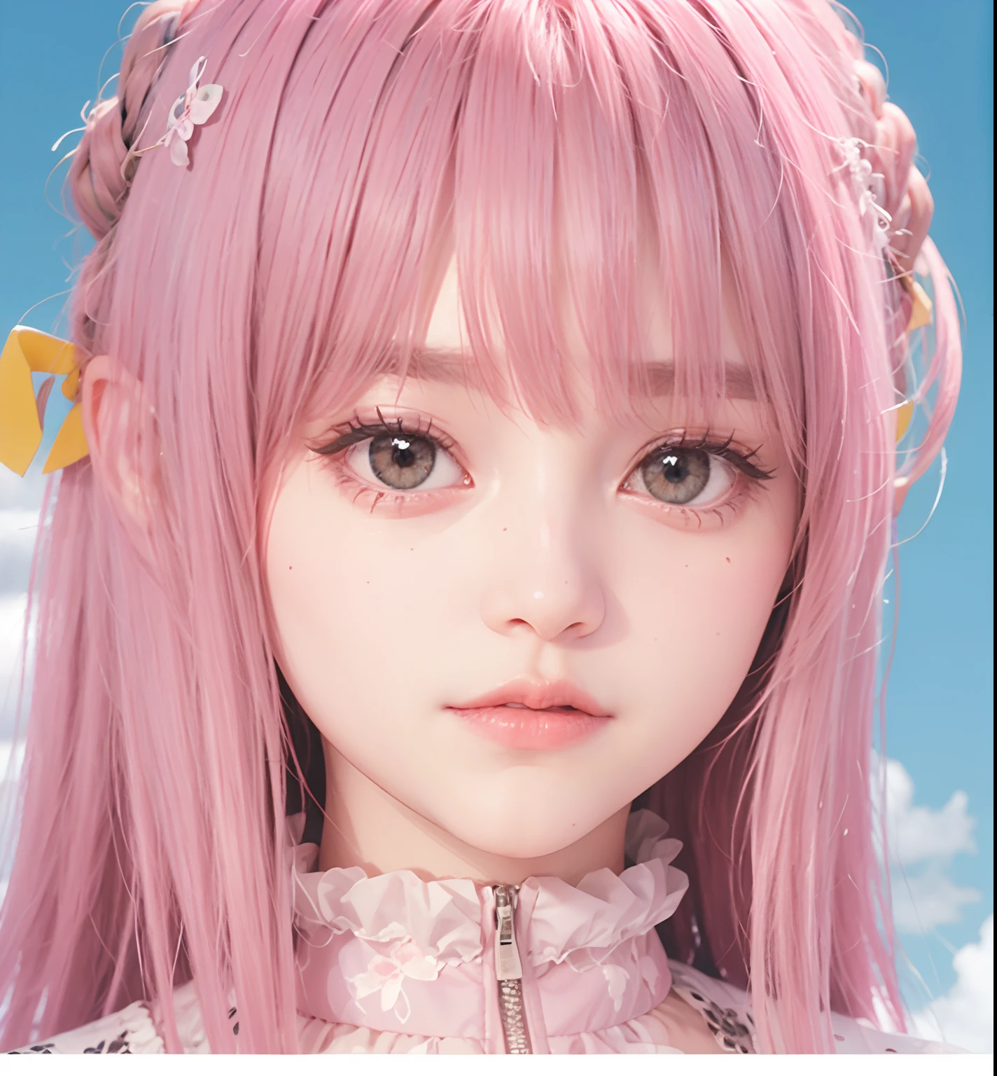 best qualtiy,tmasterpiece,超A high resolution,(fidelity:1.4),RAW photogr,1girl in,Pink Off Shoulder,cinmatic lighting,Colossal tits