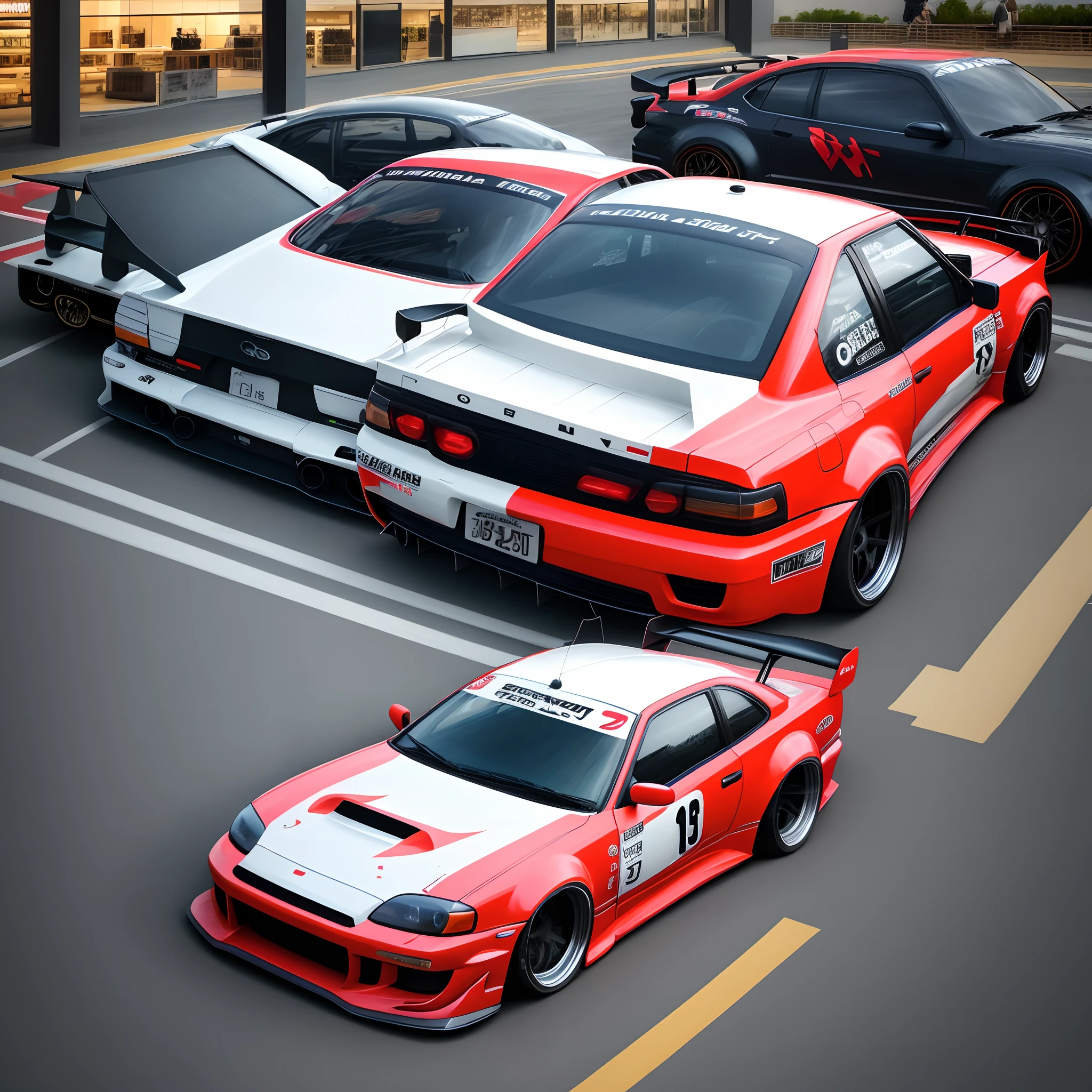 Drift cars inside a shopping mall