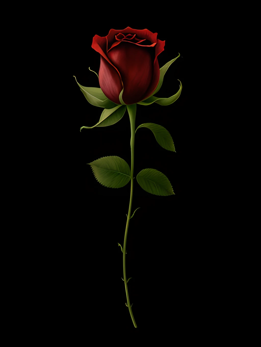 Drawing of a long rose on a black background