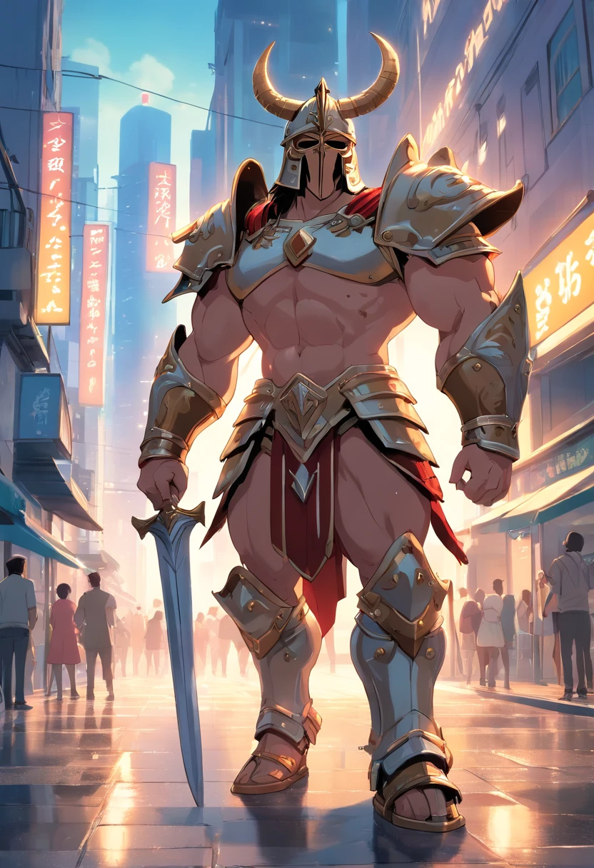 ((foto crua)), ((obra-prima)), Anthropomorphic humanoid bull wearing (((roupas de gladiador))), caminhando furiosamente, detalhe intrincado, fundo da imagem preto, corpo musculoso, (((large muscles))), muscular arms, Ogro monstruoso, Titan soft lighting, Hiper realista, soft-lighting