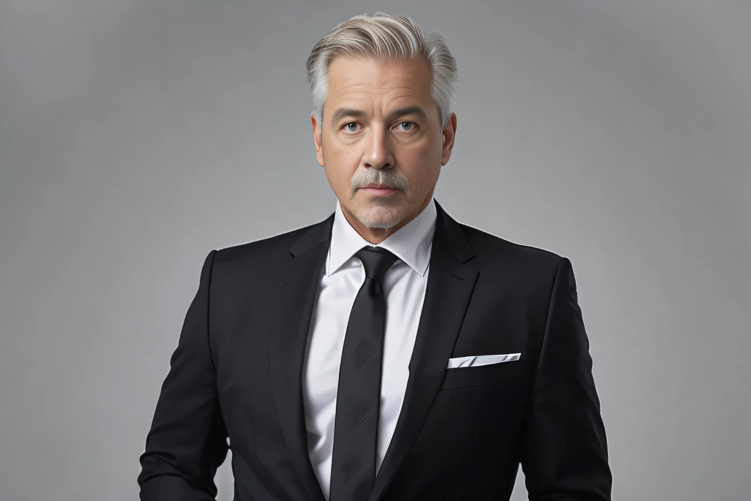 Homem de terno e gravata posando para uma foto, homem de cabelos grisalhos escuros, Retrato de um homem em um terno, homem bonito, retrato promocional, Homem de 5 0 anos, Wearing Black Business Suit, homem no terno preto, Macho bonito, um homem bonito,cabelo curto preto, wearing business suit, ele tem cerca de 60 anos