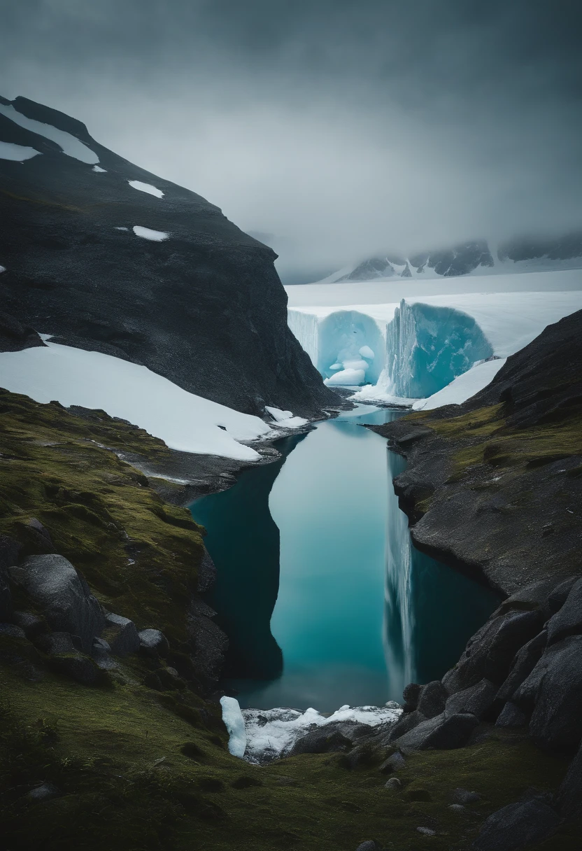 Antarctic continent、a paradise、Huge ice wall、tunnel、Plants、verdant、天空、suns
