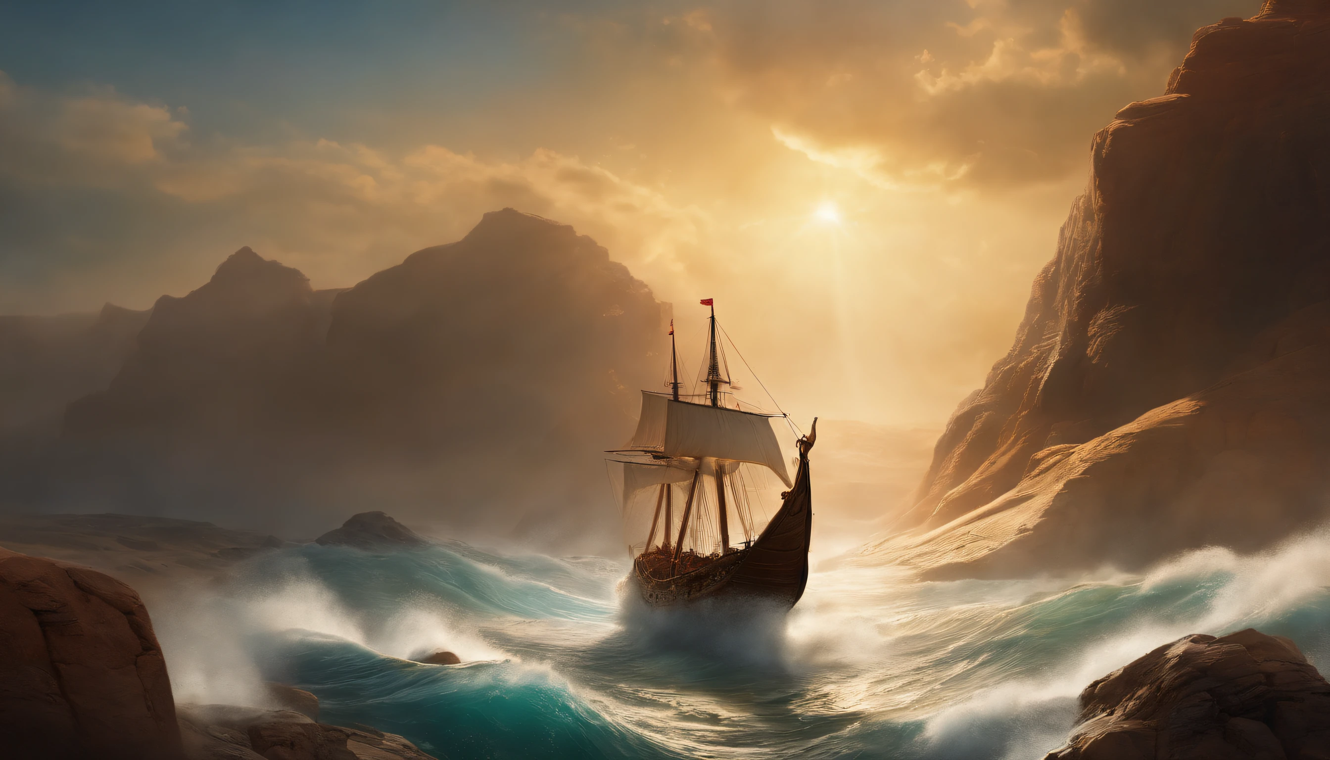The sea splits, And those who cross the rift, Moses crosses the Red Sea, Crossing the sea like a land, With a lot of people, million ,The Staff or Moses ,desert,Old gowns,,History reference,High-quality artwork and details,Realistic portrait style,Subtle color palette,vibrant background,natural textures,Deep Shadows,Subtle highlights,Historical accuracy,meticulous attention to detail,Emotional depth and intensity,Authentic Representation,Thought-provoking,Spiritual atmosphere,A Sense of Ancient Wisdom,Profound impact