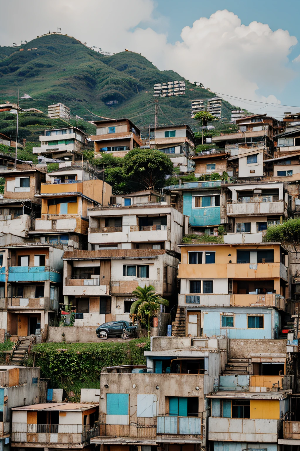 favela houses next to each other in cartoon style