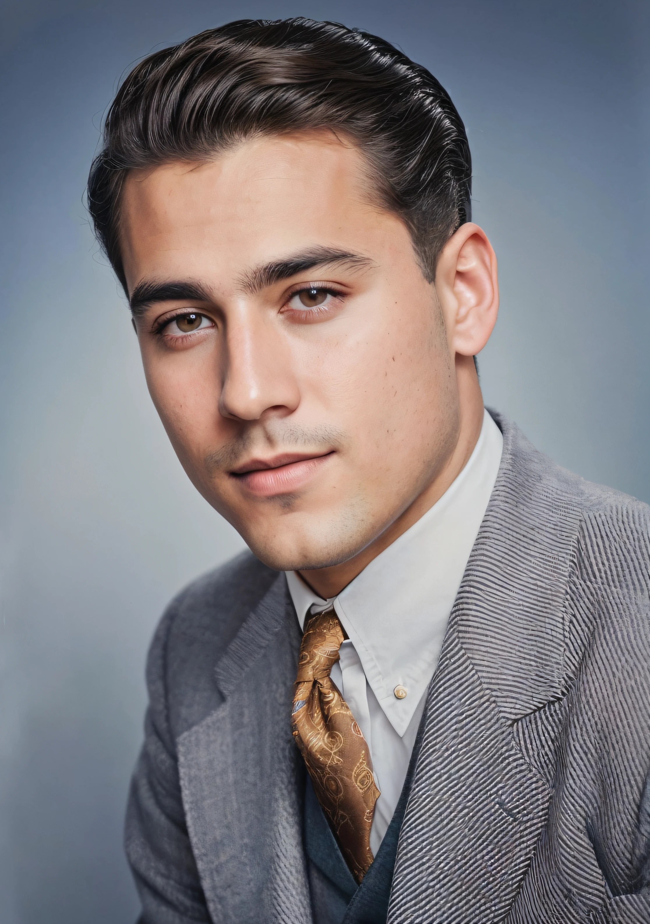 Arafed hombre con traje y corbata posando para una foto, Una foto coloreada, Foto coloreada, Foto vintage en color, Retrato de estudio en color, coloreado, Foto coloreada galardonada, Hombre guapo, cara hermosa, Retrato en color, Lorenzo Vitturi placeholder image, Foto antigua en color, colorized photograph, hermoso joven, 1 9 4 0 s corte de pelo, guapo y elegante, Anton
