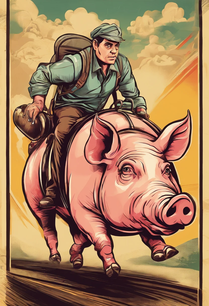 a man riding a pig