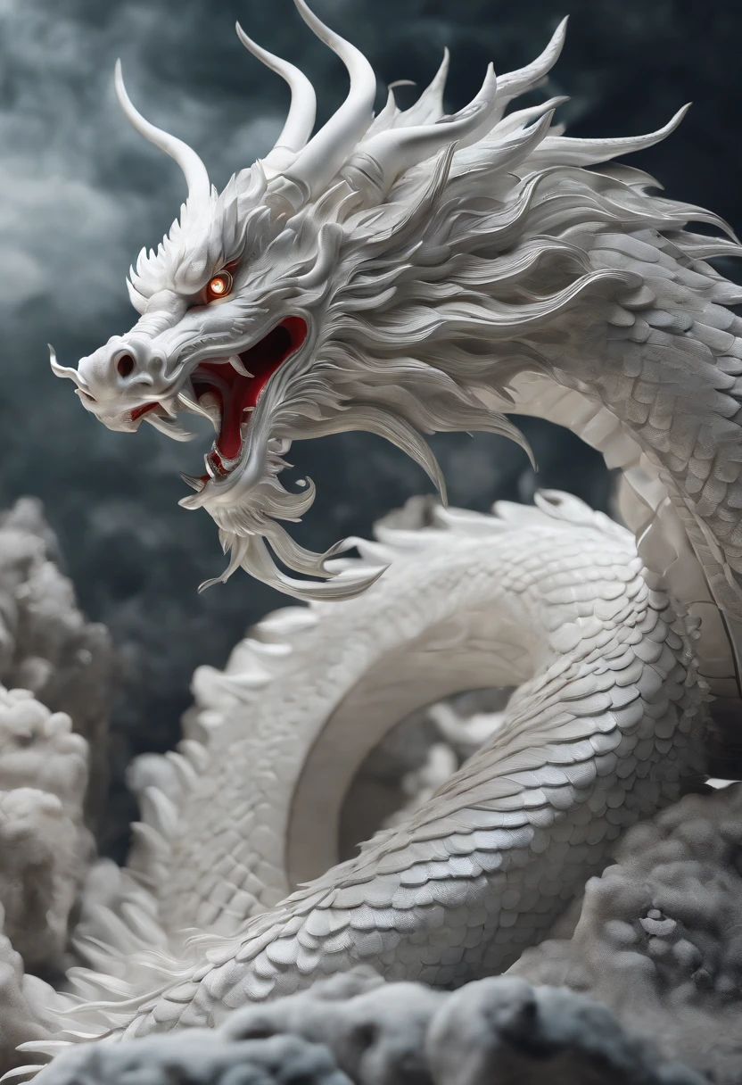 "Very good 3D rendering of the white Chinese dragon,Dynamic Representation, Vivid Effects and Details,Calidad de imagen superior,A high resolution,Plethora of colors, Lots of coins, tesoro"