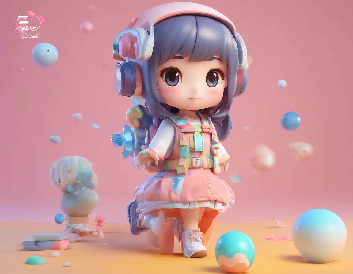 Chibi Japanese girl photographer, eggshell, space, pop mart IP design, Pastel color, 3D rendering, normal diffuse gradient background, high quality, realistic --niji 5