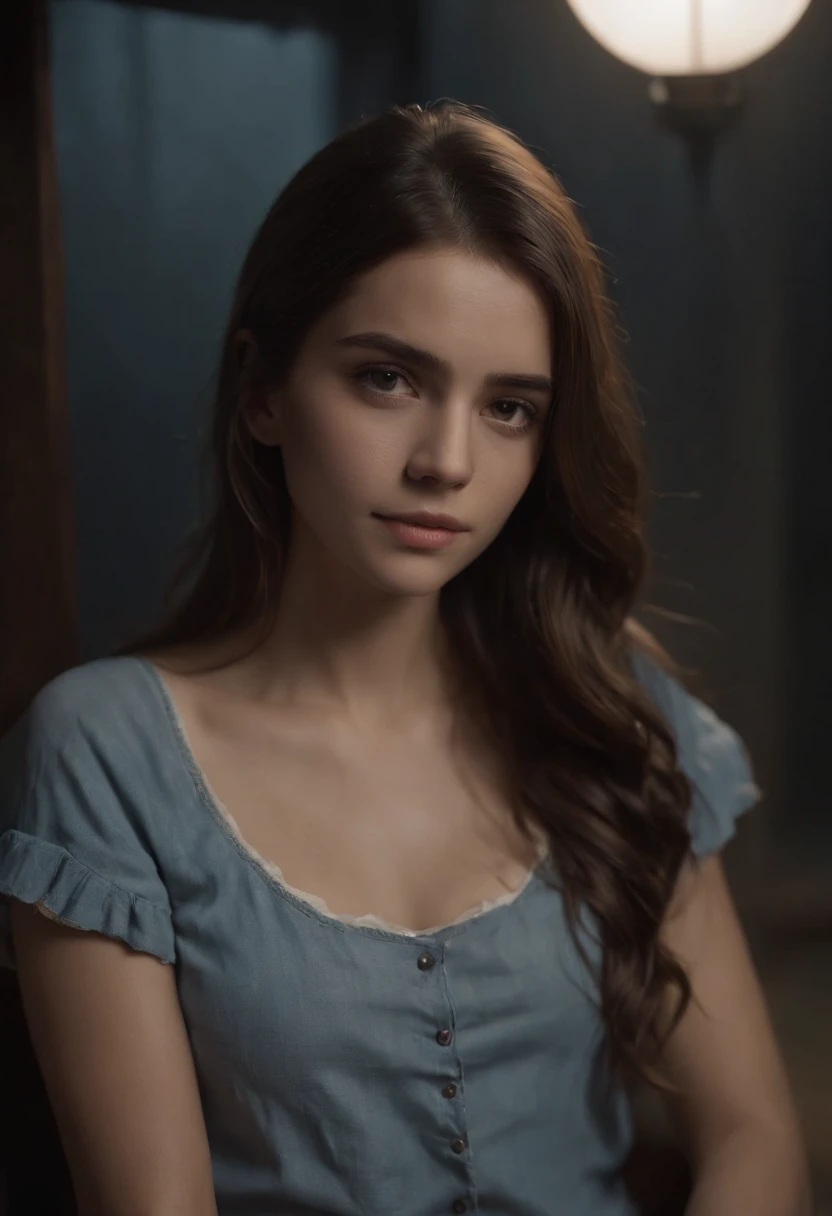 Clip from the Mario Bawa horror movie, Full medium close-up, A gorgeous 18-year-old woman like Bella Thorne, Long red hair, Soft pale skin, Cute and youthful face, defined eyebrows, Light blue eyes, Delicate nose, Plump and rounded lips, Walk in a Gothic cemetery in a white wedding dress at night, Fog and rain conditions, ghostly atmosphere, 1600s, (High skin detail: 1.2), Ultra-detailed, photo-realistic, Depth of field, Cinematic lighting, IMAX cameras, hdr, DTM, Full-HD, 8K