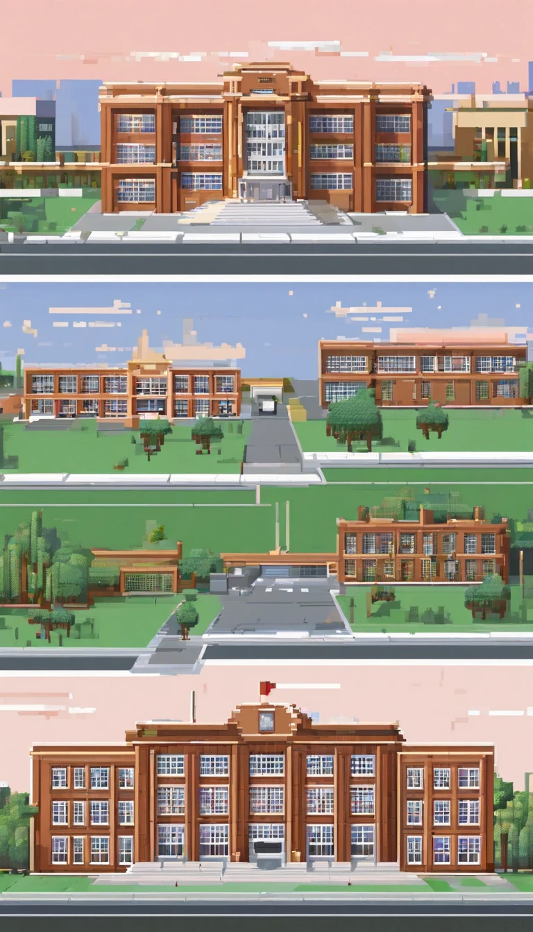 a modern high school overview, school, building