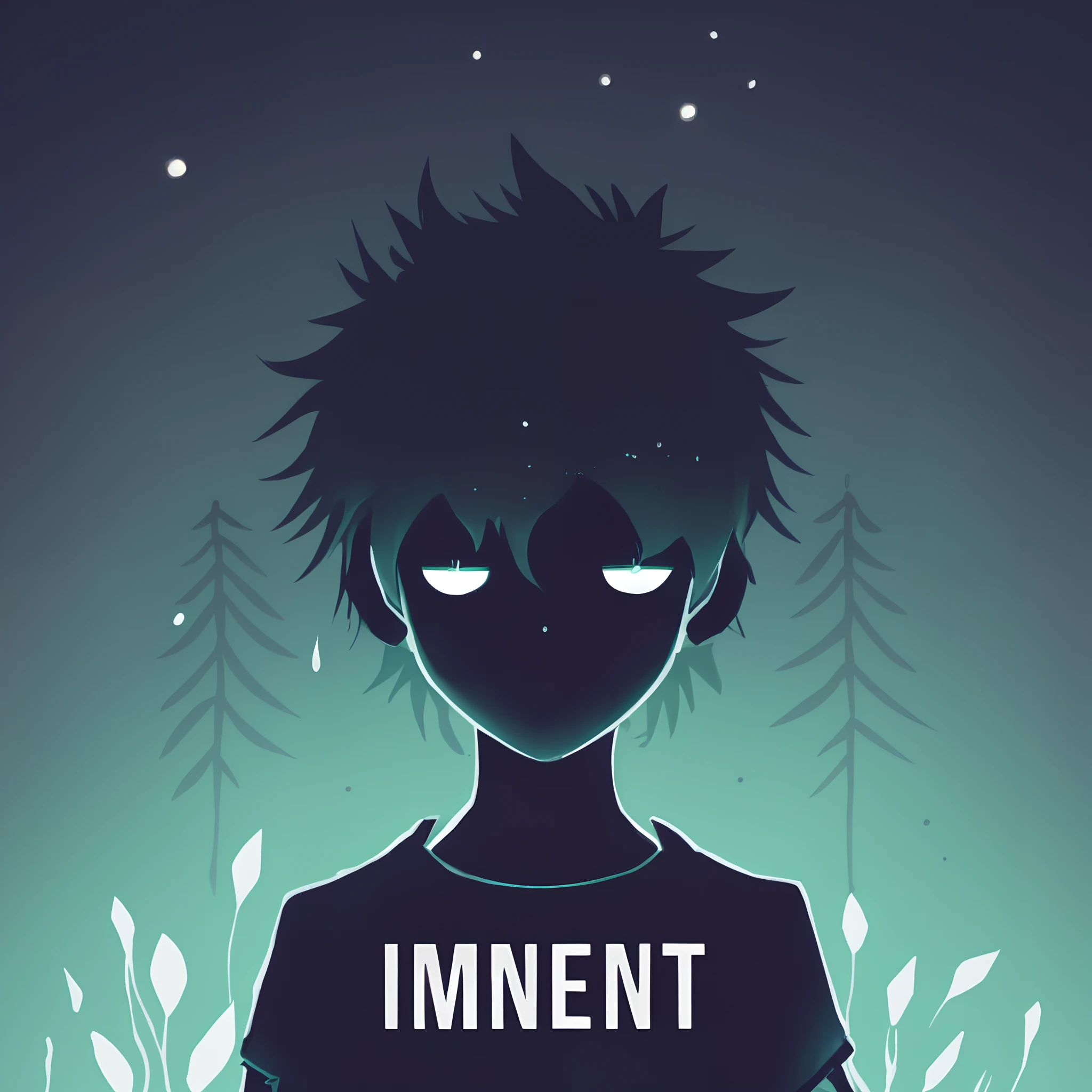 menino anime com uma camisa preta e um fundo verde, inspirado em Jamie Hewlett, por Shingei, inspirado em Shingei, inspired by Clément Serveau, inspirado em Goro Fujita, inspirado em Shinji Aramaki, omen from valorant, Directed by: Yi Inmun, Capa minimalista estilizada, inspired by Arent Arentsz