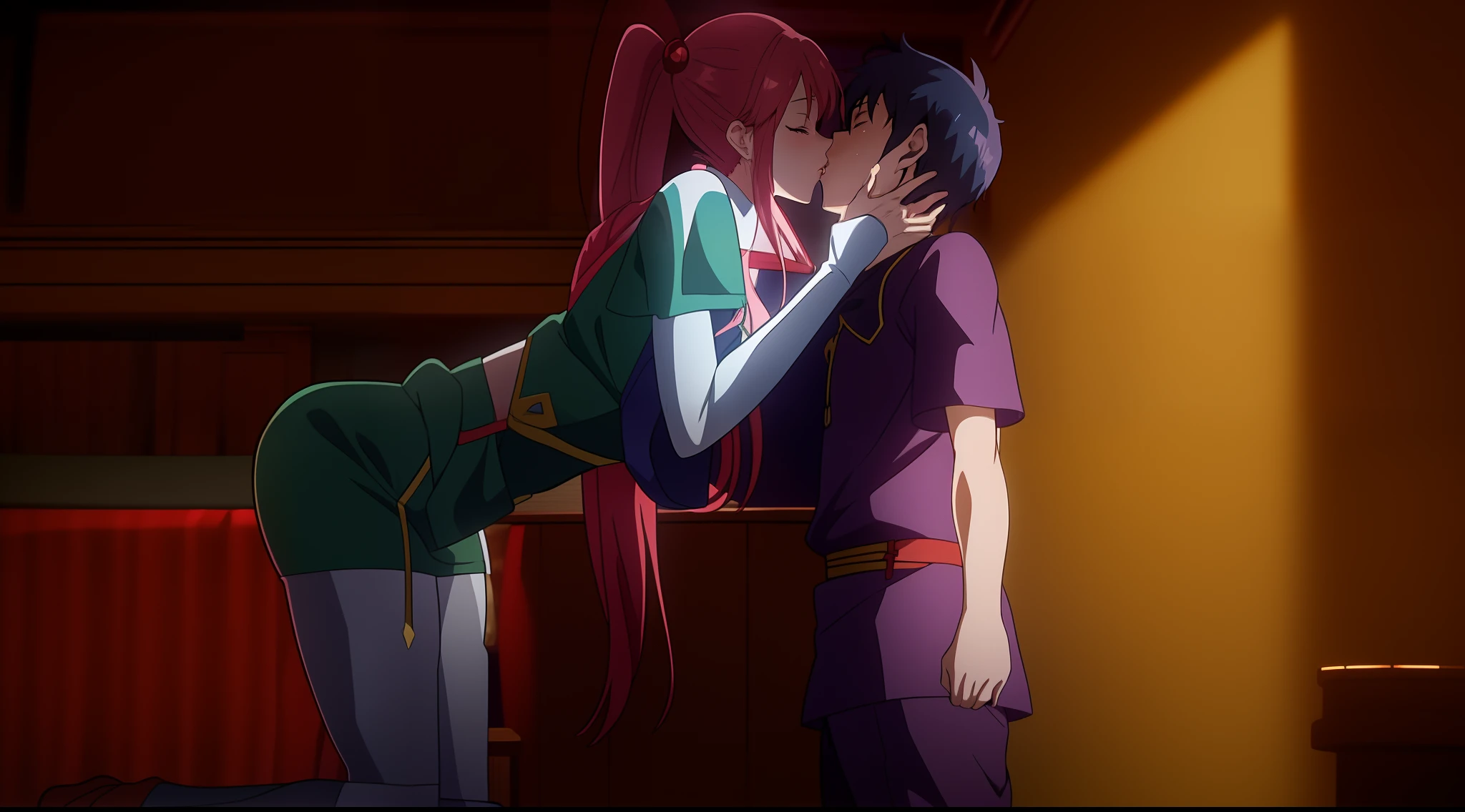 cena de anime de um homem e uma mulher se beijando em um quarto, beijando juntos fofos, cel anime sombreado, e meninanesa primeiro beijo, Captura de tela do filme de anime, captura de tela do filme anime, Ainda de anime de TV, no filme de anime, knights of zodiac girl, estilo anime gainax, Captura de tela do anime Guro, cena de filme de anime