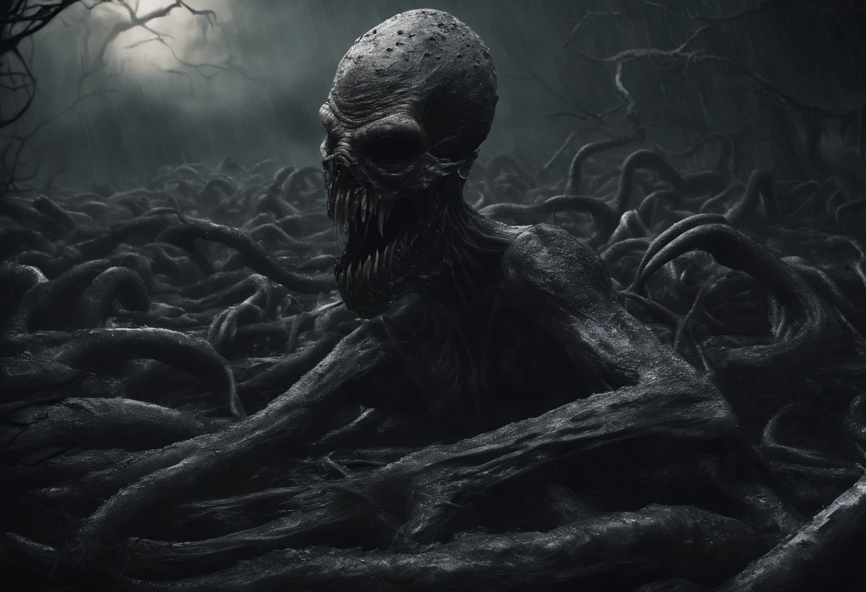 ((Best Quality, 8K, Masterpiece: 1.4)),((amazing detail: 1.3)),((illustartion: 1.2)),((High Resolution: 1.1)),Creepy, Horror, worms, Dark Style, Dark Fantasy,tentacle, Nude color, Realistic, Dark atmosphere, chiaroscuro, filmgrain, peristaltic,