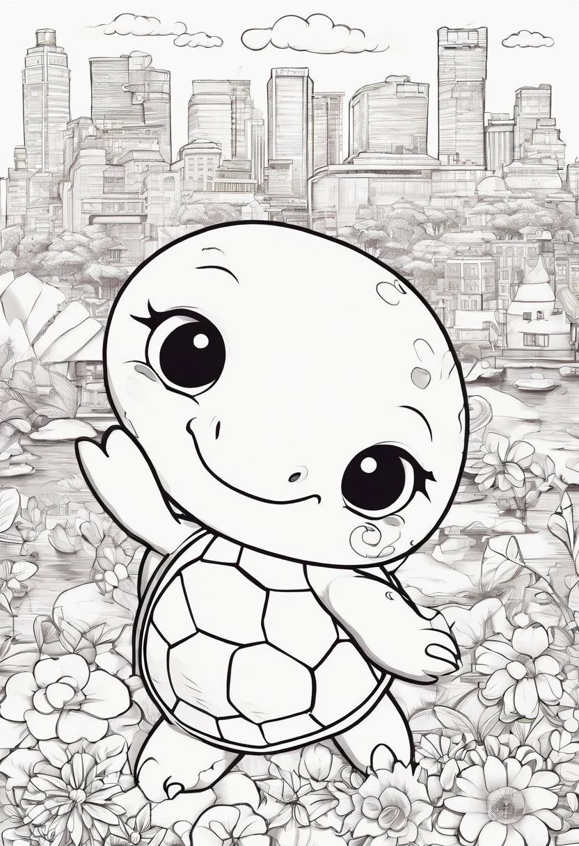 dibujo en blanco y negro para colorear, una tortuga