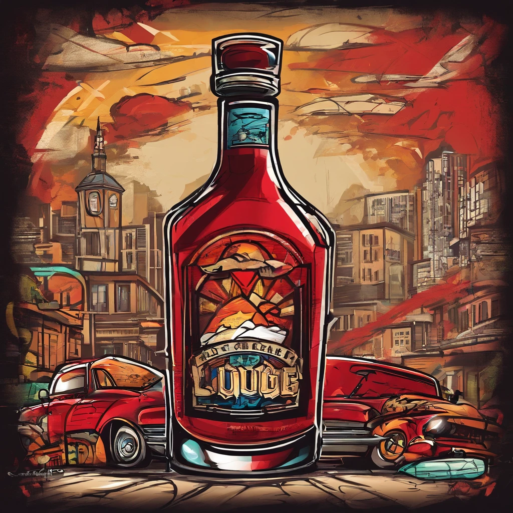 logo for a bar restaurant featuring a cartoon shot glass full or red liquor --auto
