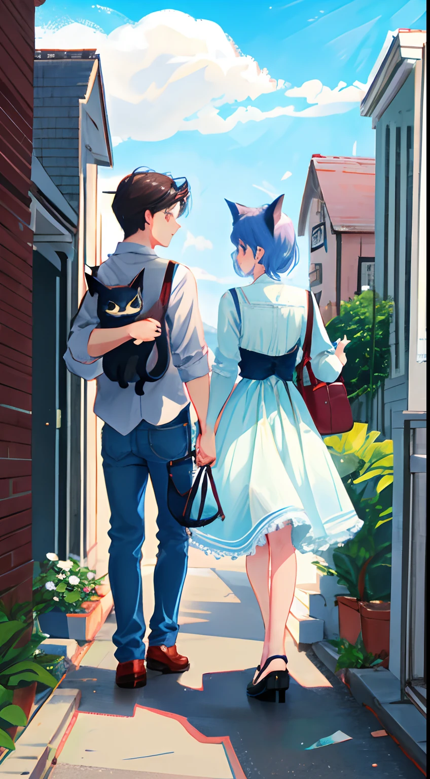 Little couple，English short blue cat，Together