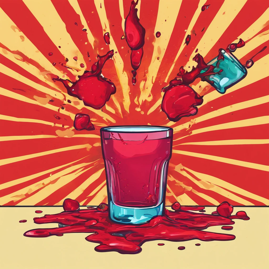 shot glass with red booze spilling out
