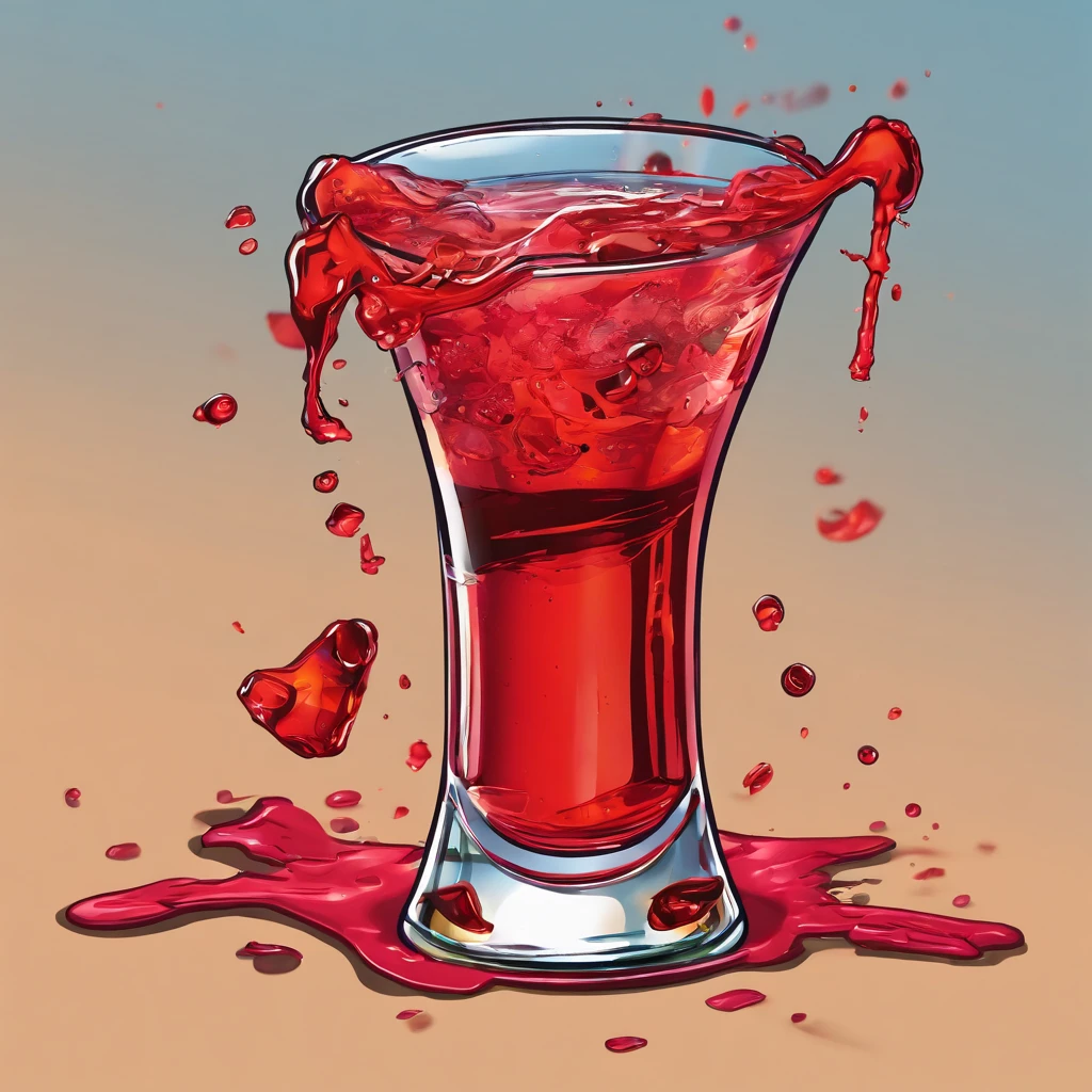 shot glass with red booze spilling out