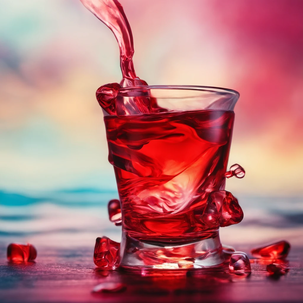 shot glass with red booze spilling out
