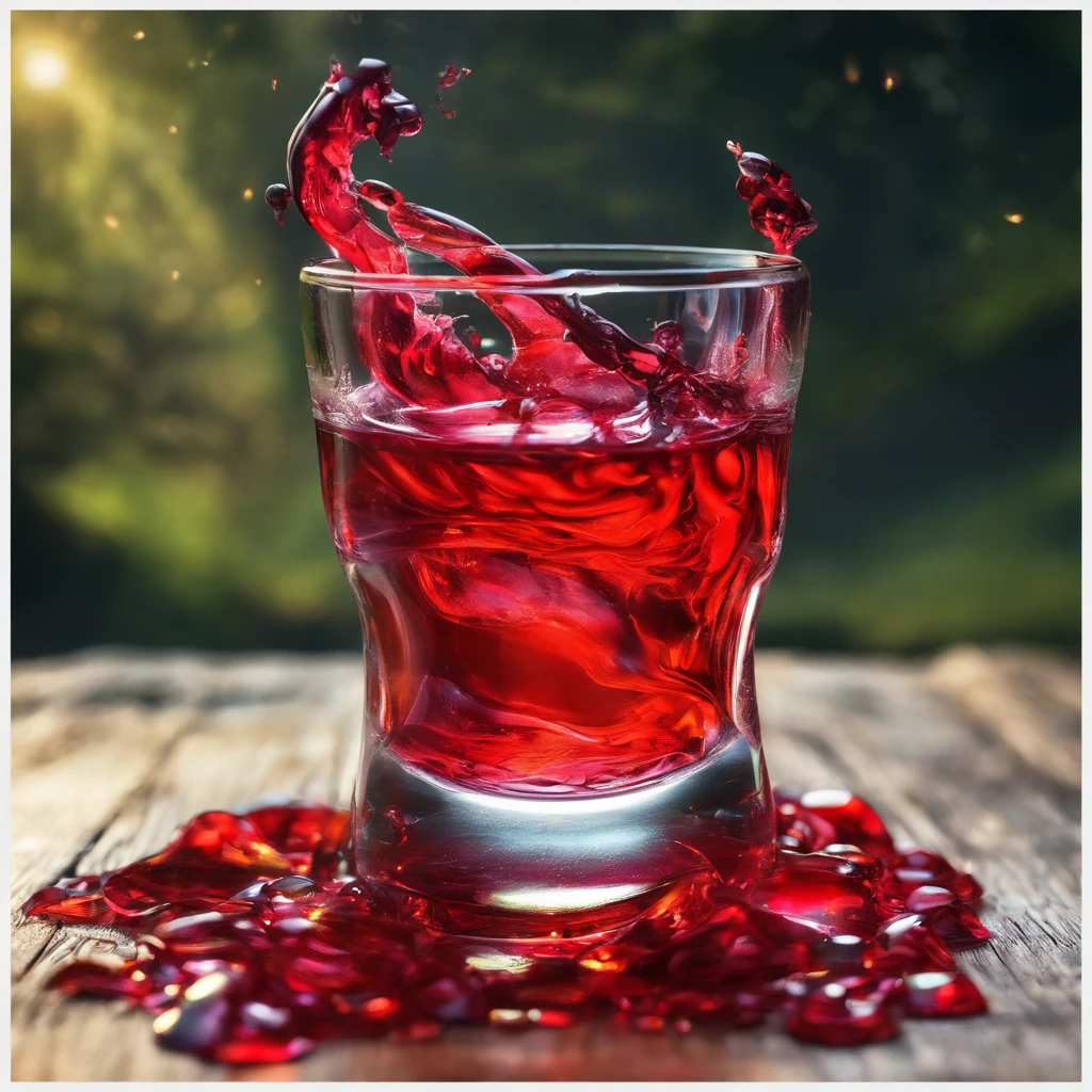 shot glass with red booze spilling out
