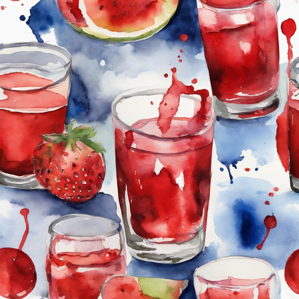 shot glass with red booze spilling out, art, design, modern