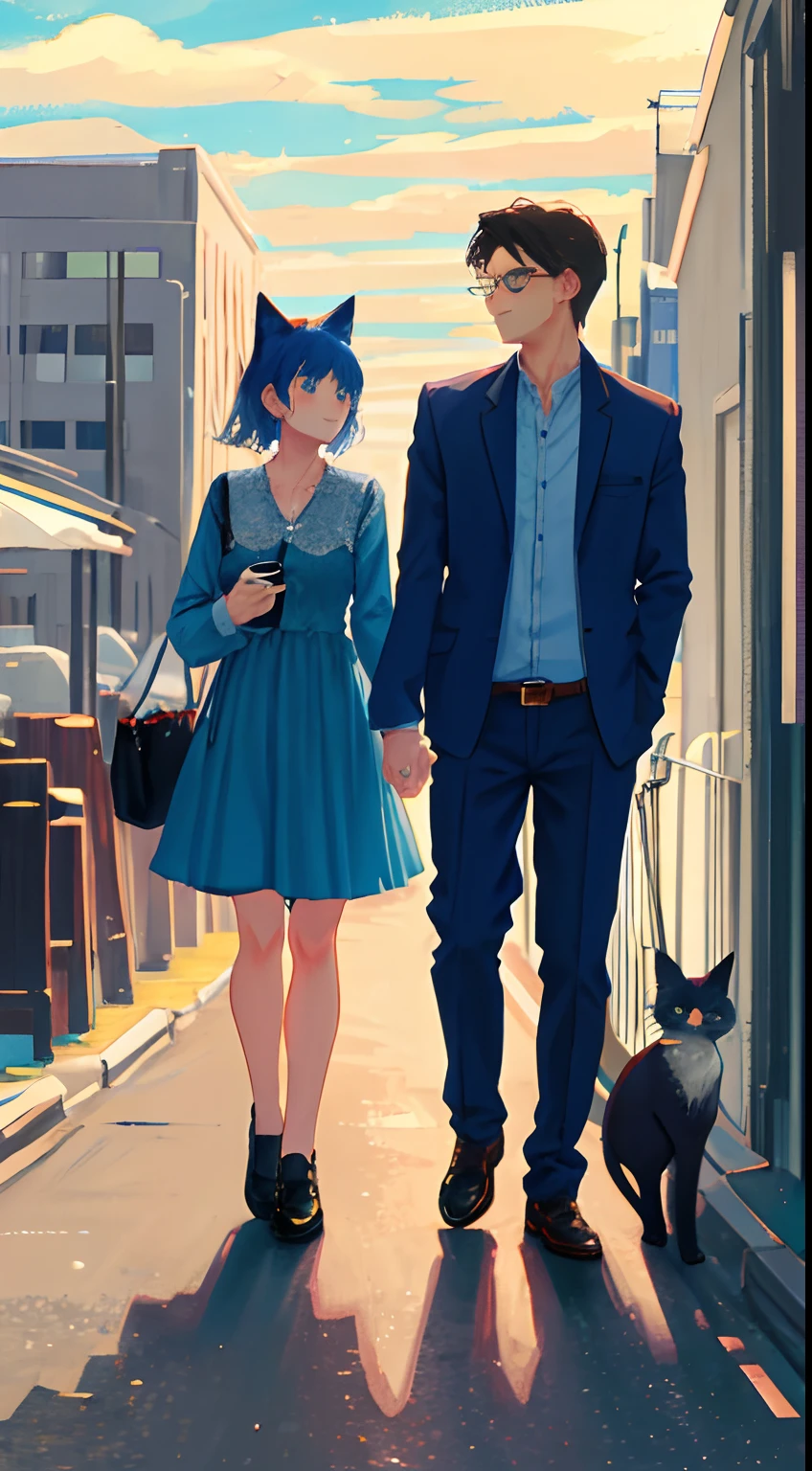 Little couple，English short blue cat，Together