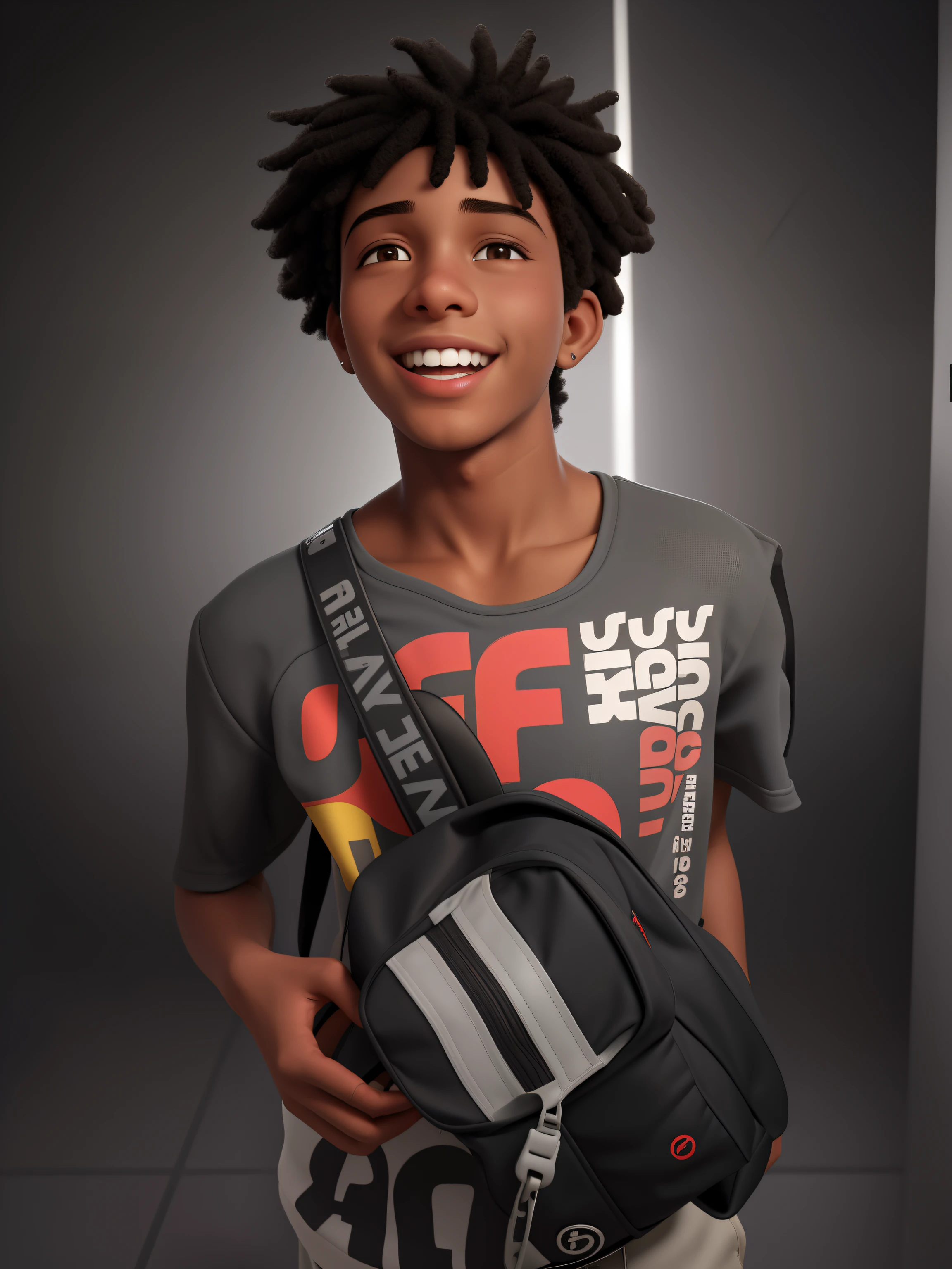 Image of a boy for a story in a YouTube video in Pixar format, He's the little allabester, He's the class leader, He's outgoing, Playful and gets up for a lot of things, cabelo curto preto fundo de games roblox