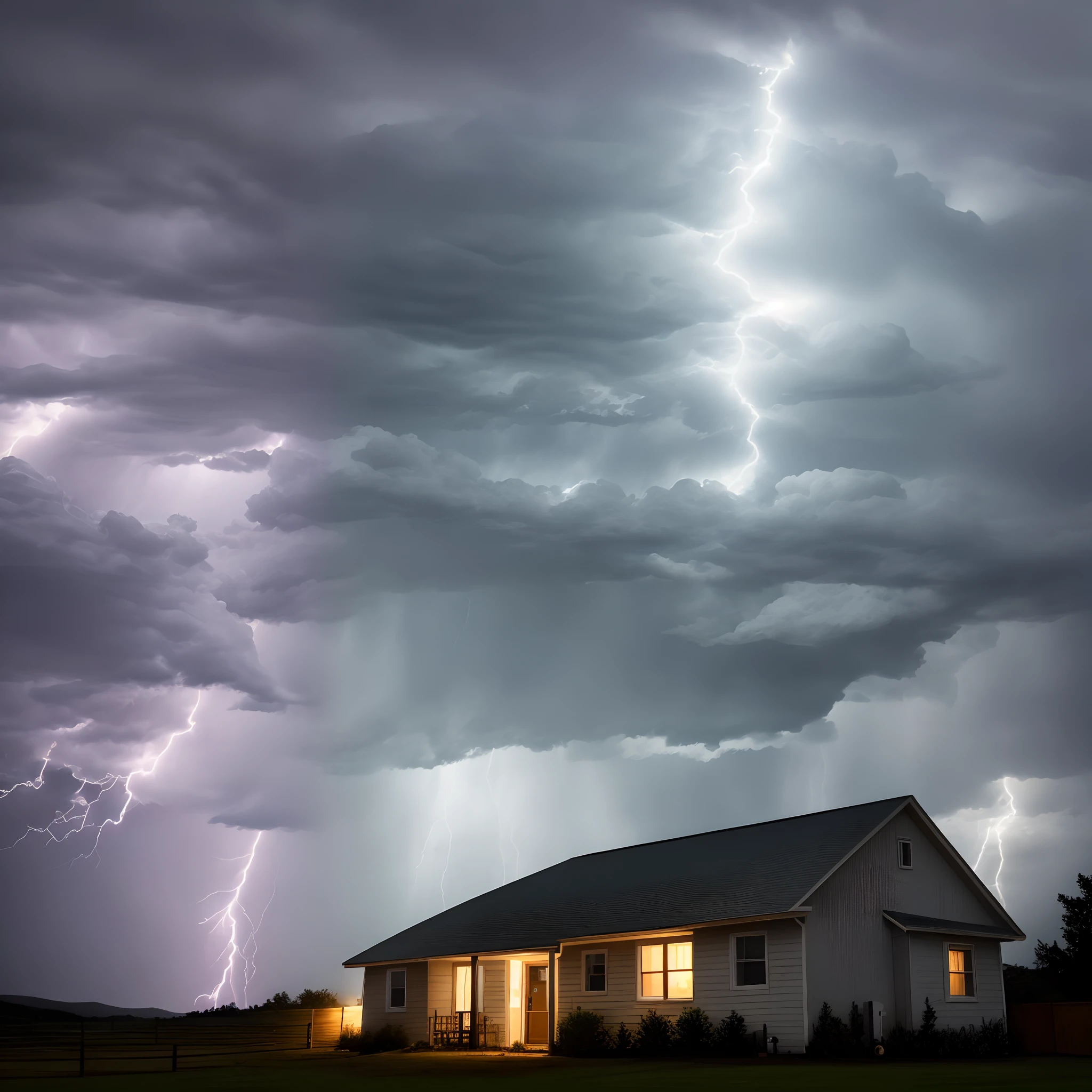 A stormy night with lightning and thunder lighting up Sarah's house.