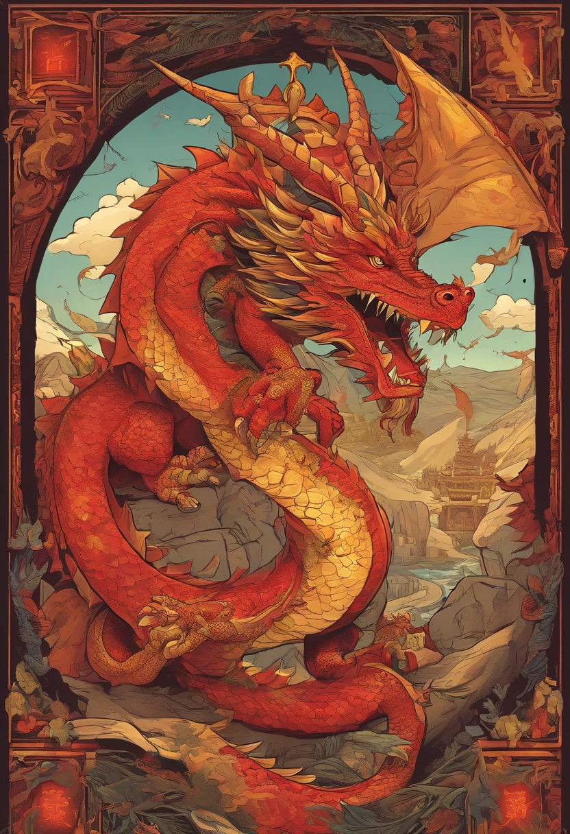 "A gigantic, morbidly obese red dragon lying on its back in a dark cave filled with an abundance of gold and treasures, with its immense soft belly colored in a pale yellow hue. The dragon's eyes gleam with a vibrant glow as its wings sprawl out, casting a shadow over the hidden riches. The cave is dimly lit, with rays of light streaming in from small openings, illuminating the dragon's massive form. The artwork should have the best quality, with ultra-detailed features, realistic rendering, and vivid colors to bring out the awe-inspiring presence of the dragon. The style should reflect a fusion of 2.5D digital art and concept artists, creating a unique and visually captivating composition."