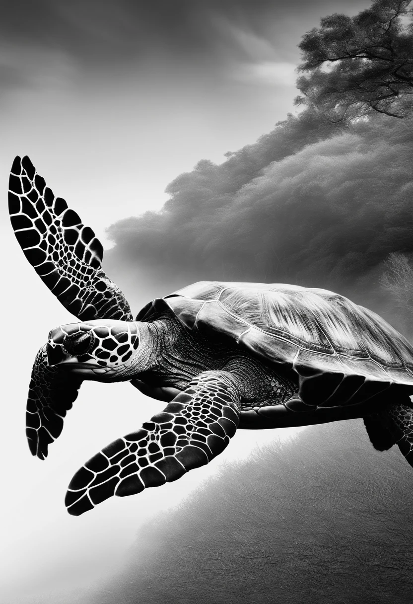 dibujo en blanco y negro, una tortuga