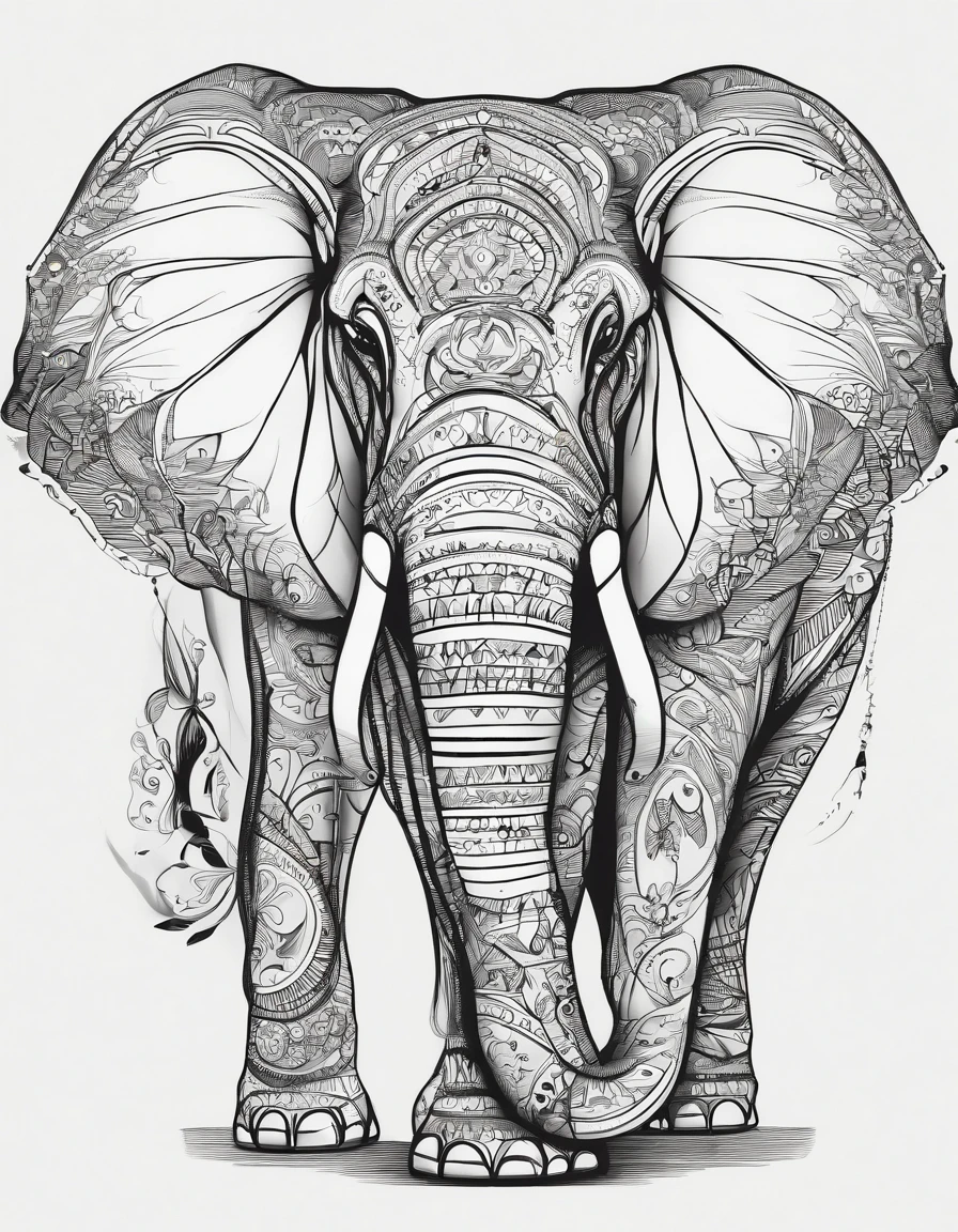 dibujo en blanco y negro, un elefante
