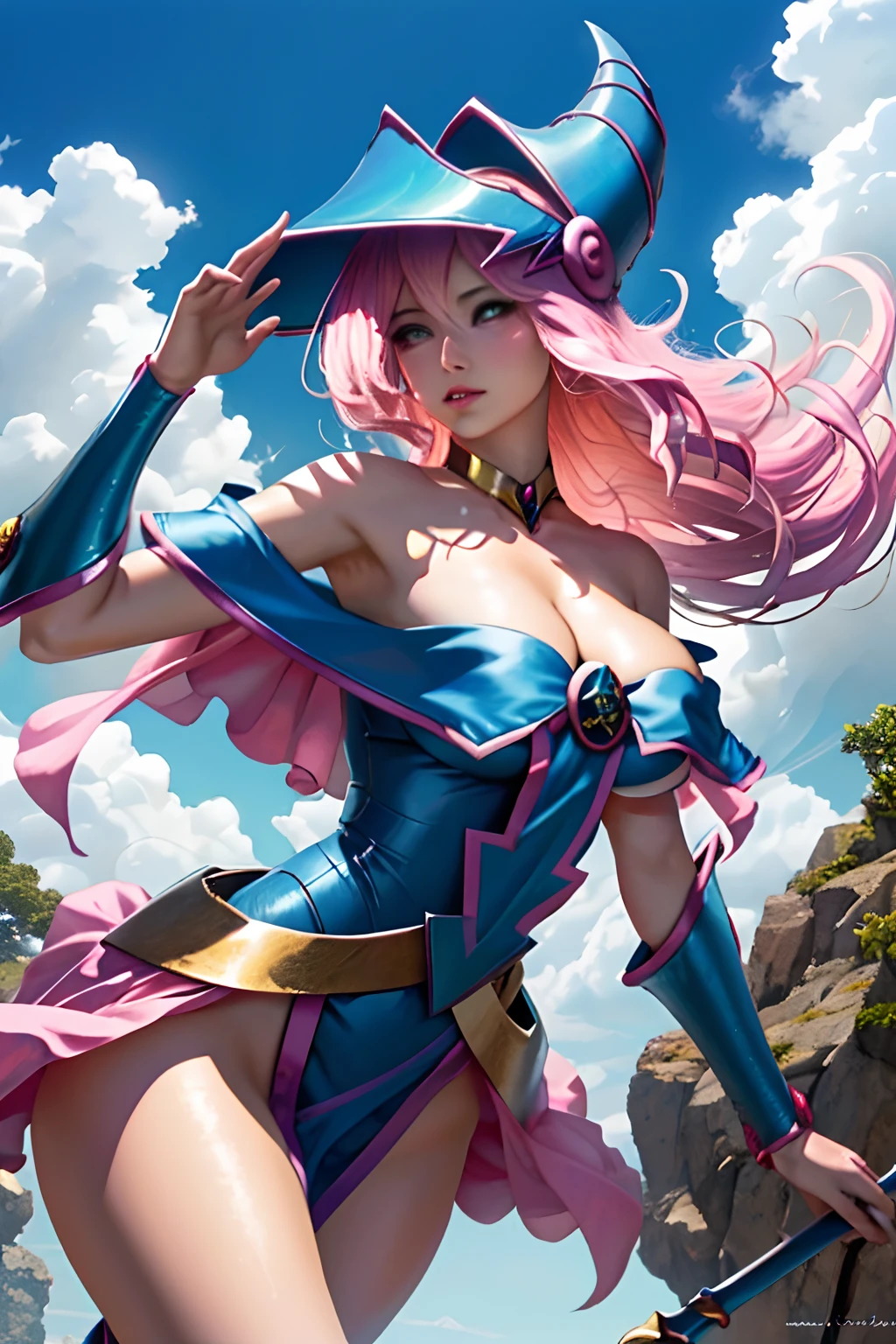 Dark magician gils ((mejor calidad)), ((obra maestra)), (detallada), rubia, smal boobs, smal boobs, seductive succubus, Ethereal Beauty, Perched on a pink-flowered tree, (Fantasy Illustration: 1.3), mirada encantadora, cautivadora pose, chica dark magician gils sola, delicadas alas de mariposa, encanto de otro mundo, mystical sky, (Luis Royo:1.2), (Yoshitaka Amano:1.1), Moonlit morning, colores suaves, (nubes detalladas:1.3), (high resolusion:1.2) ( dragon flying in the sky) vestido, piernas colgando sobre el estanque, Diosa griega, realista, realismo, cuerpo sexy, desert scenery