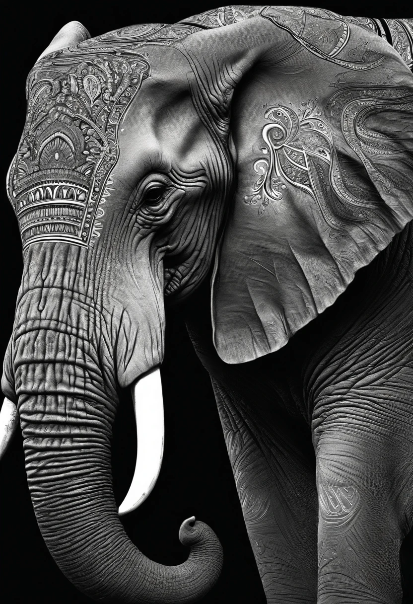 dibujo blanco y negro, un elefante