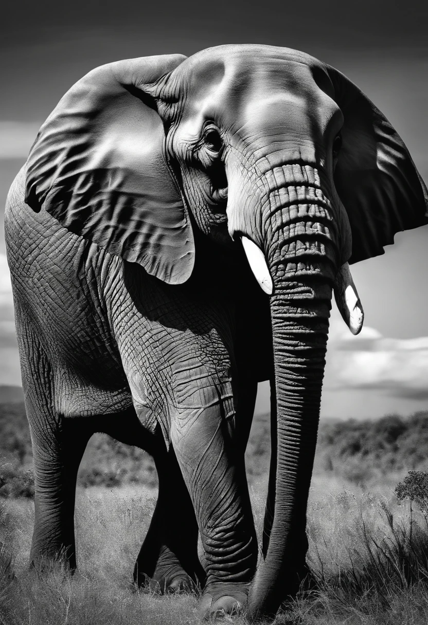 dibujo blanco y negro, un elefante