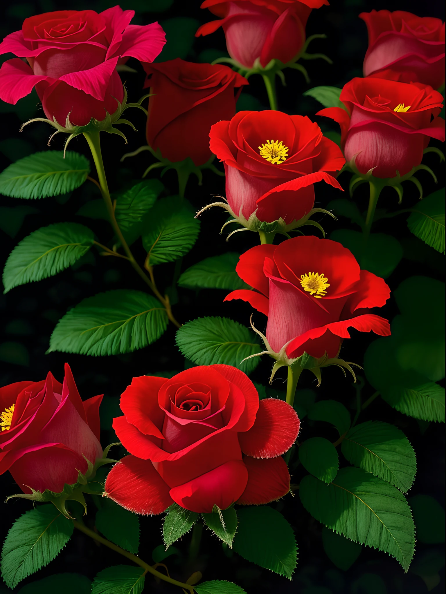 Em um amanhecer de uma noite fria, o canteiro de flores vermelhas de um jardim bem florido, amanheceram todas as rosas abertas, cheia de orvalho da noite.