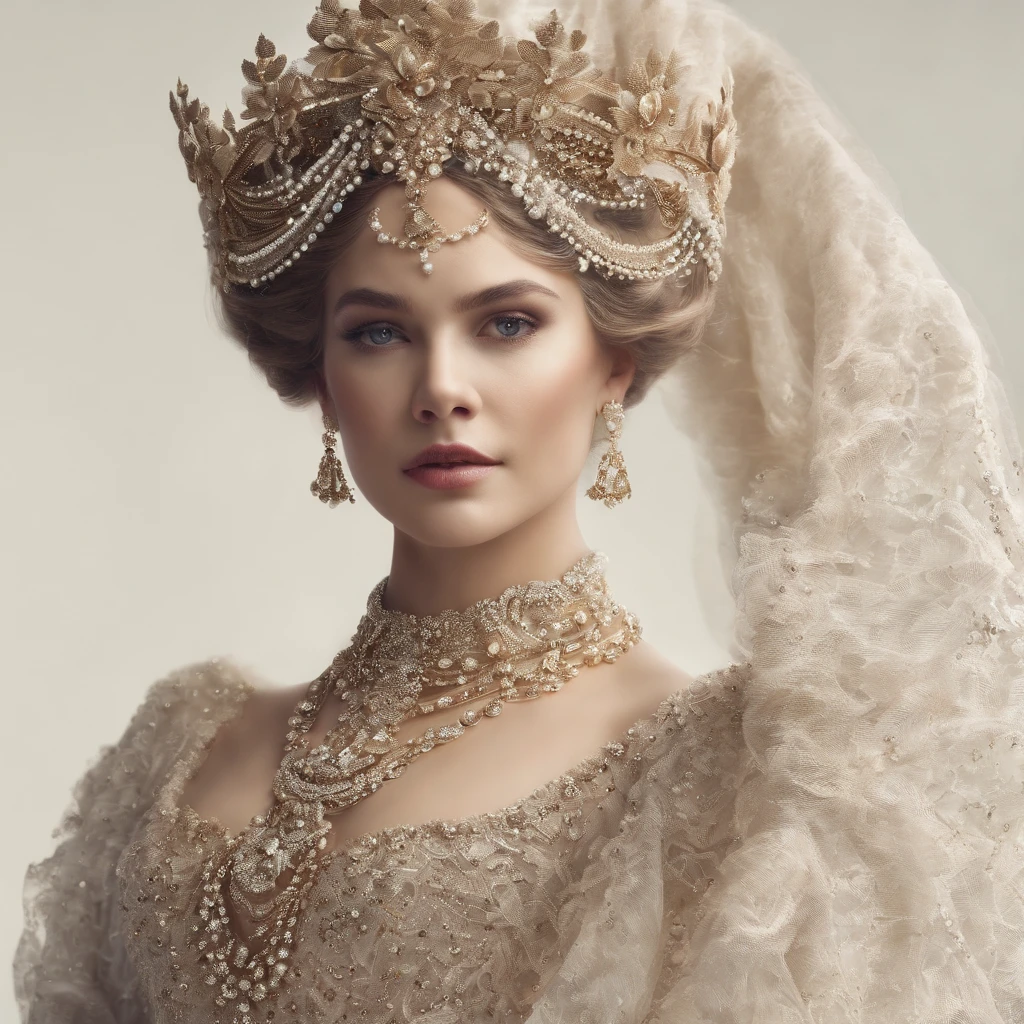 tmasterpiece,high resolusion,Dynamic bust of the beautiful royal lady,Peinado largo blanco,Transparent amber eyes,The hair is covered with a beautiful and delicate floral craftsmanship., Filigree crystal jewelry,Detalles ultra detallados,Escalado。