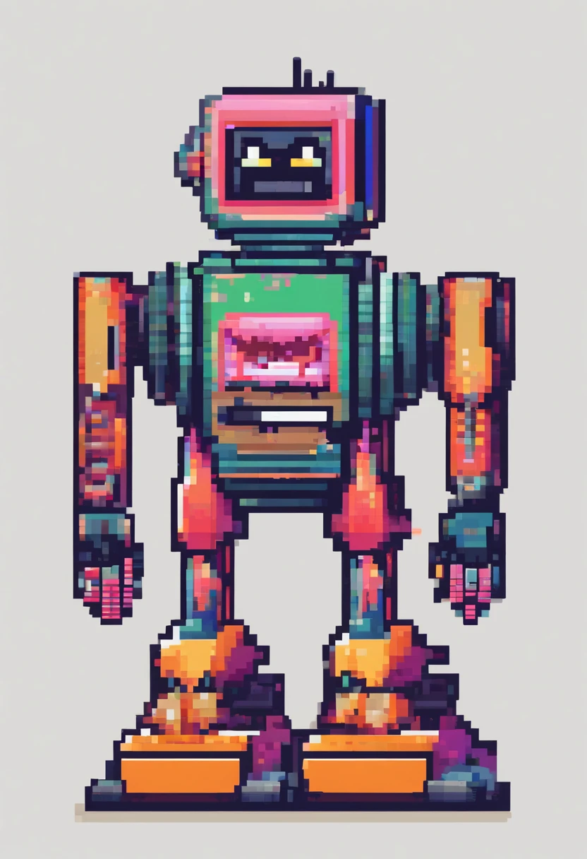 create an entire robot, with legs and arms assembled from pieces of analogue studio equipment, pair of headphones, neon eyes, charming face