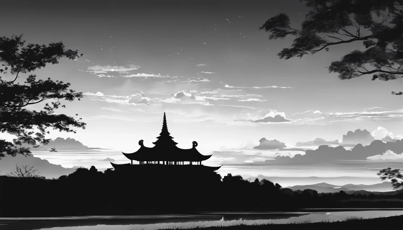 Manga Style, Black and white, beutiful sky, clear sky