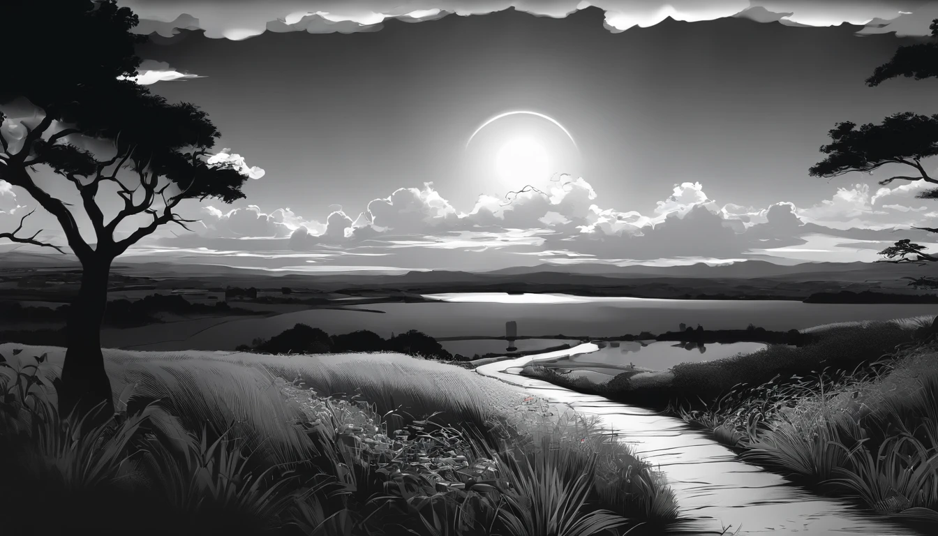 Manga Style, Black and white, beutiful sky, clear sky