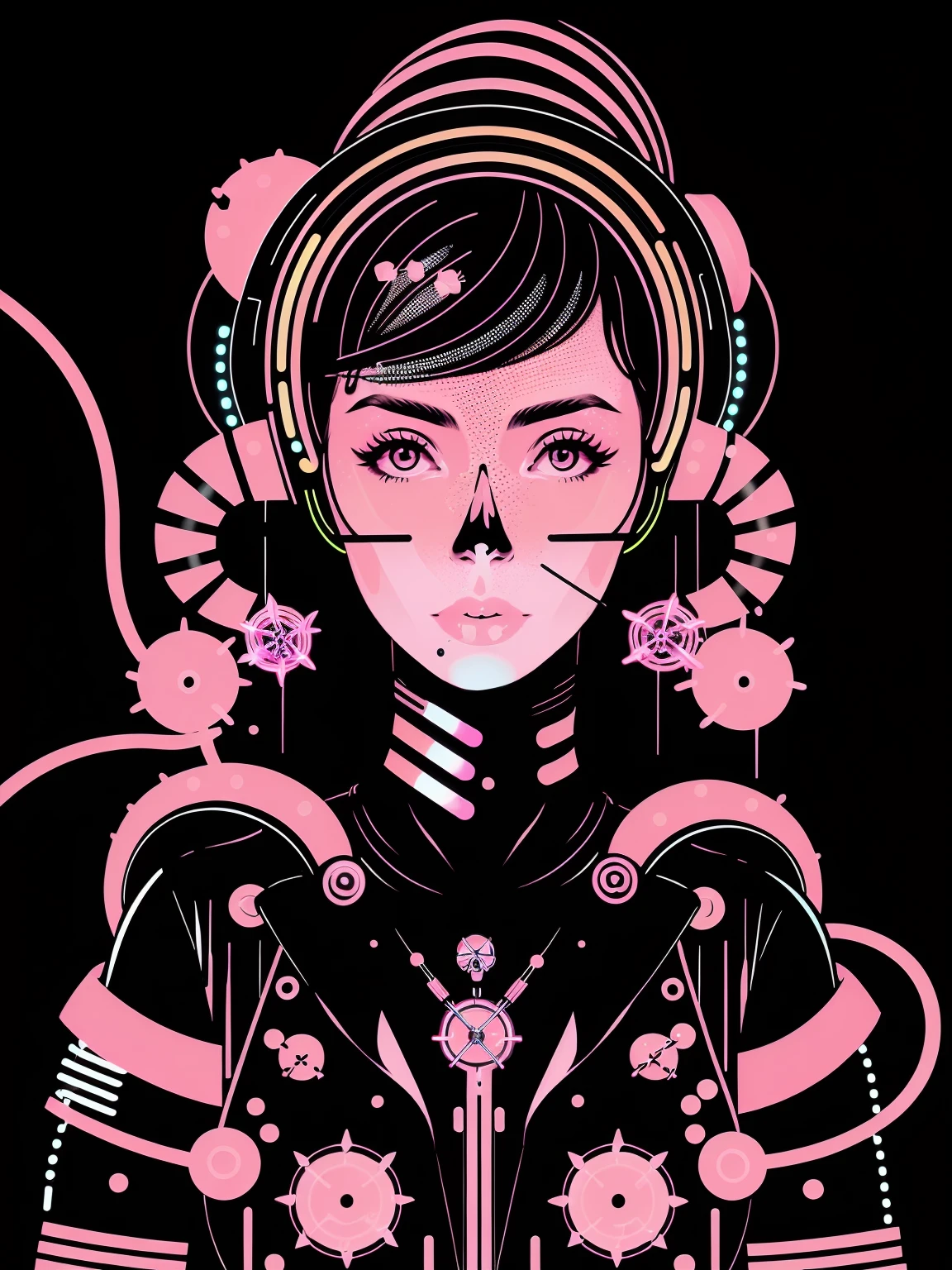 post00d, deathpunk Girl, fluorescent pink background, Fine,