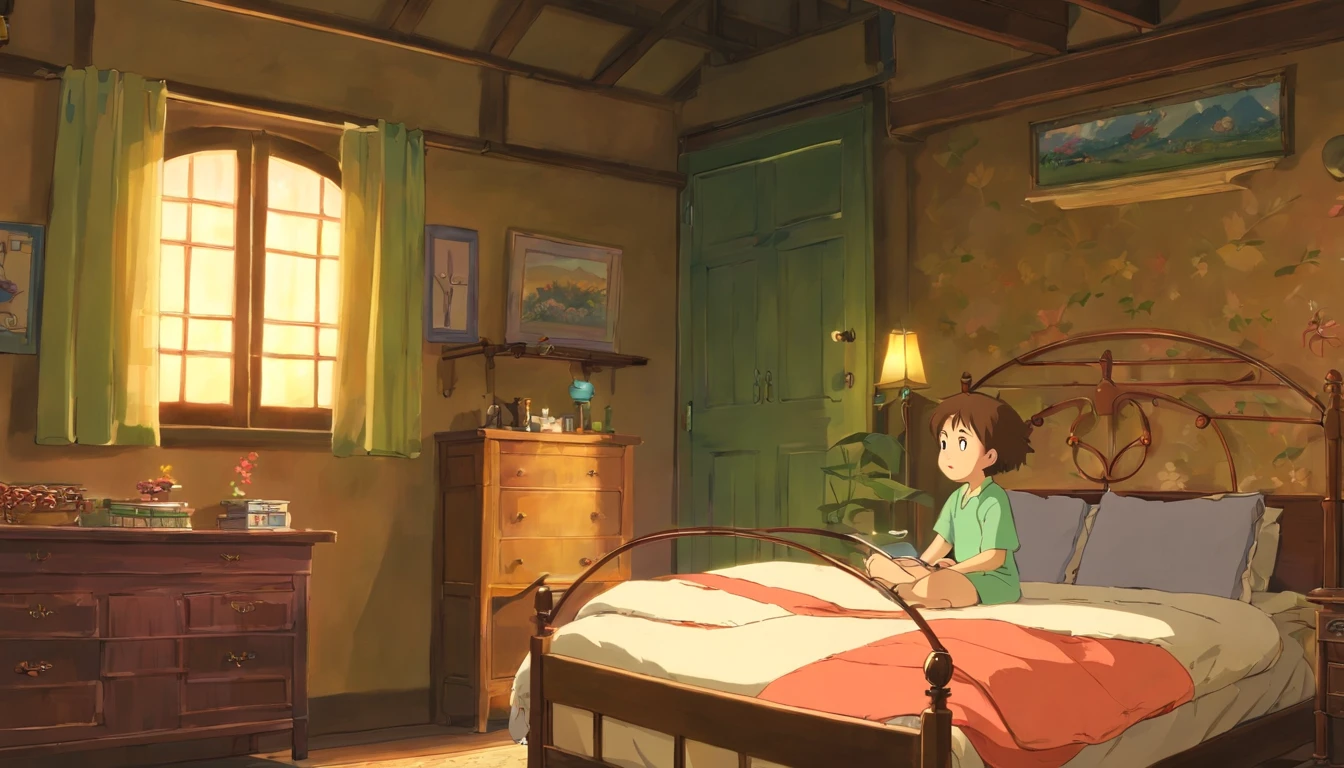 Dark room,The little boy's bed had a soft light;Lie down in bed,A satisfied smile on his face,Reminisce about the joy of the day;Outside the window, there was the sound of insects in the distance,Interweaves a tranquil and welcoming atmosphere。