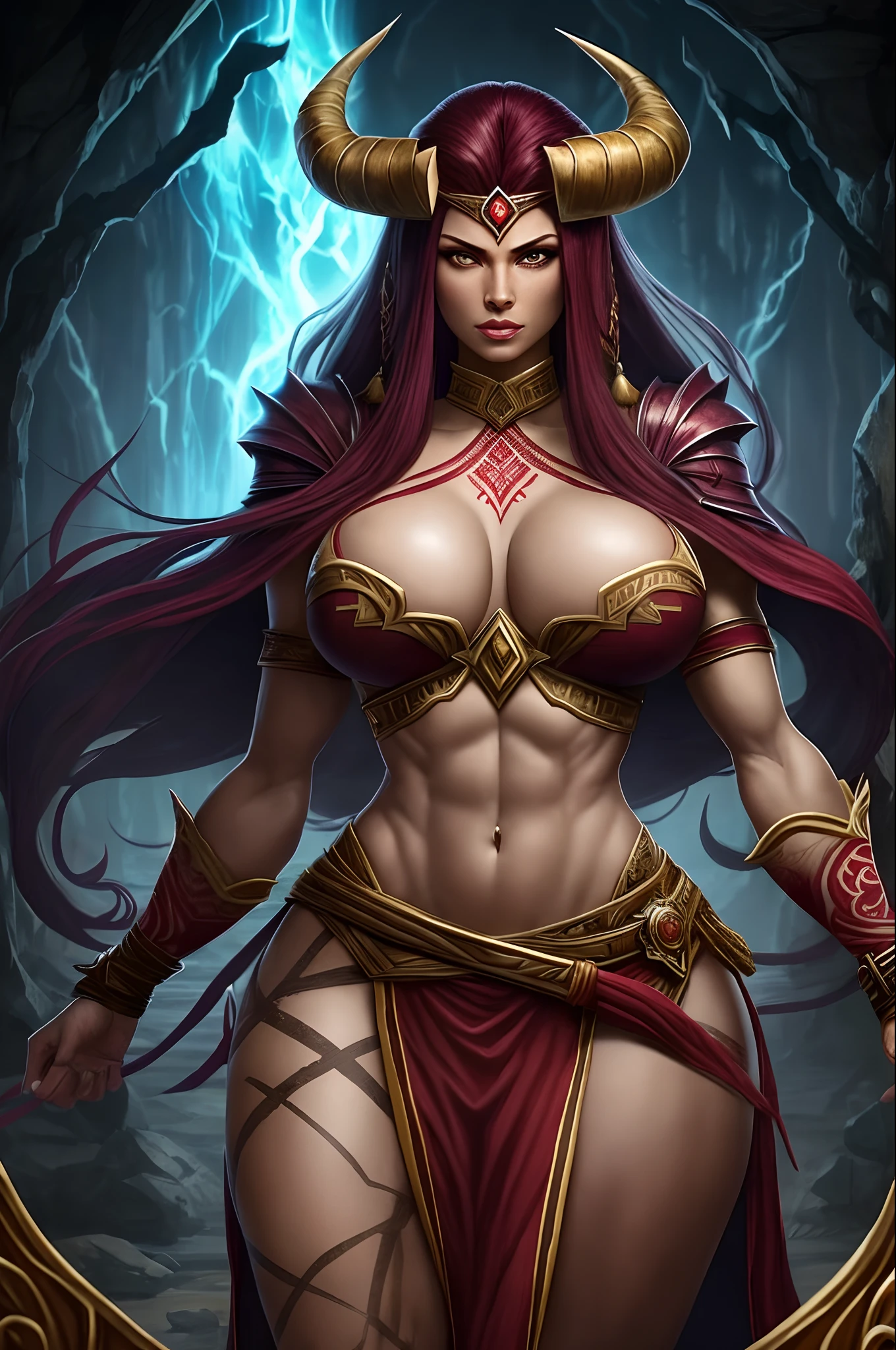 a woman with a horned head and a red dress posing for a picture, concept art by Zoltan Boros, Artstation contest winner, fantasy art, muscular warrior women, muscular female 8k HD, Realistic, Realism, Sheeva from “Mortal Kombat: Deadly Alliance” is a striking and formidable character. She’s a Shokan warrior, known for her sheer strength and imposing presence. Sheeva stands around 7 feet tall with rippling muscles and a distinctive set of four powerful arms. Her skin is a deep shade of maroon with intricate tribal tattoos adorning her body. - - Sheeva’s face is stern, framed by a crown of horns, and her eyes gleam with determination. SHEEVA (a Shokan) from Mortal Kombat video game, super slutty, four strong arms incredibly FIT, deep cleavage really large perky ?????? showing, and a turned around view showing her perfect in shape thick jiggly , athletic, perfect female ratio, completely , ,
druid, female warrior, ne zha from smite, a very beautiful berserker woman, samira from league of legends, beautiful female warrior, cinematic goddess body shot