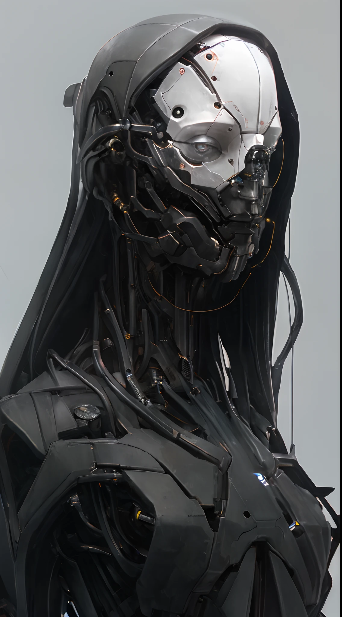 a close up of a robot with a head of wires, portrait of a cyberpunk machine, cybernetic machine female face, cyborg - girl, intricate transhuman, portrait of a cyborg queen, cyborg girl, cyborg woman, detailed portrait of a cyborg, portrait of a female android, advanced digital cyberpunk art, sci-fi android female