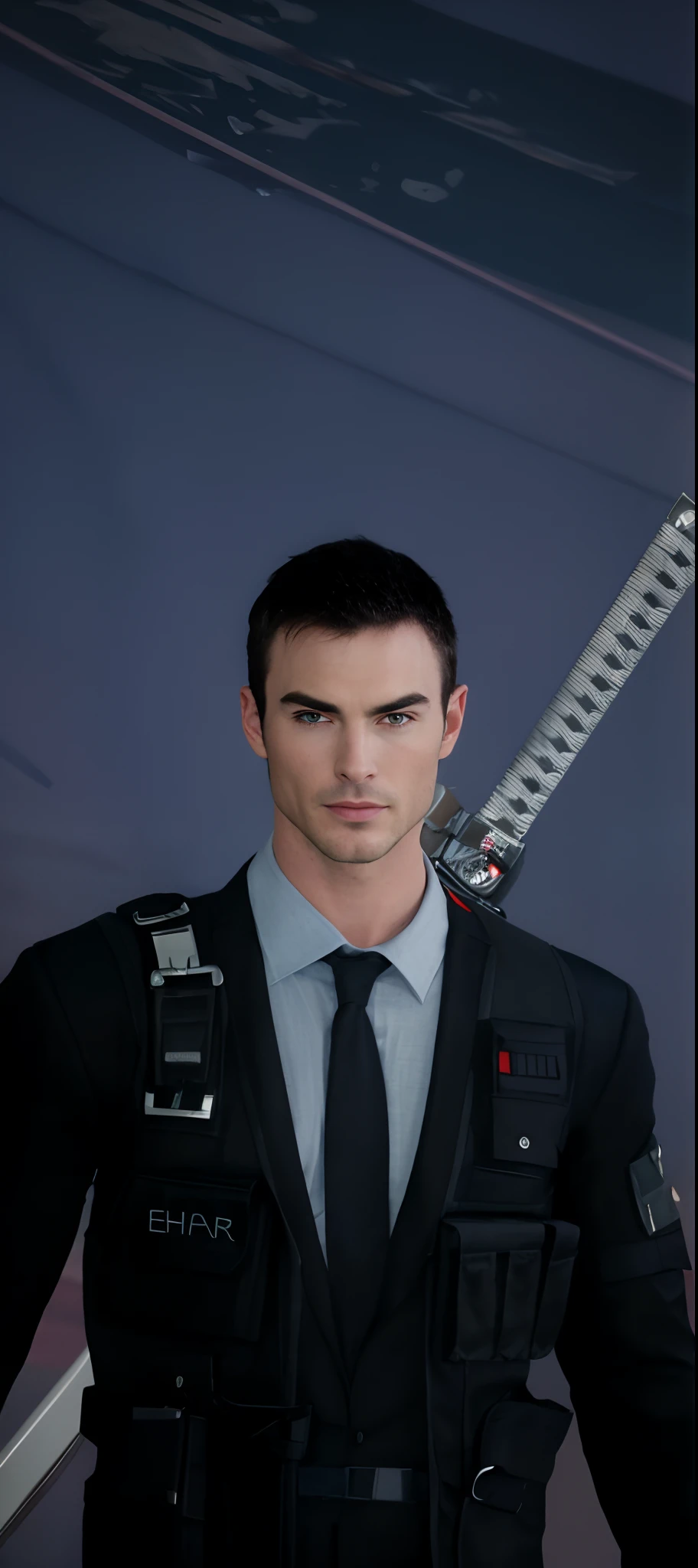 imagem de um homem com uma camisa ao posar para uma foto, modelo masculino, Macho bonito, bonito rosto atraente, rosto bonito perfeito, rosto masculino bonito, retrato masculino, macho atraente, cinematic headshot portrait, sharp looking portrait, linha angular do maxilar, macho com cabelos pretos e olhos azuis, Ian Somerhalder 8k