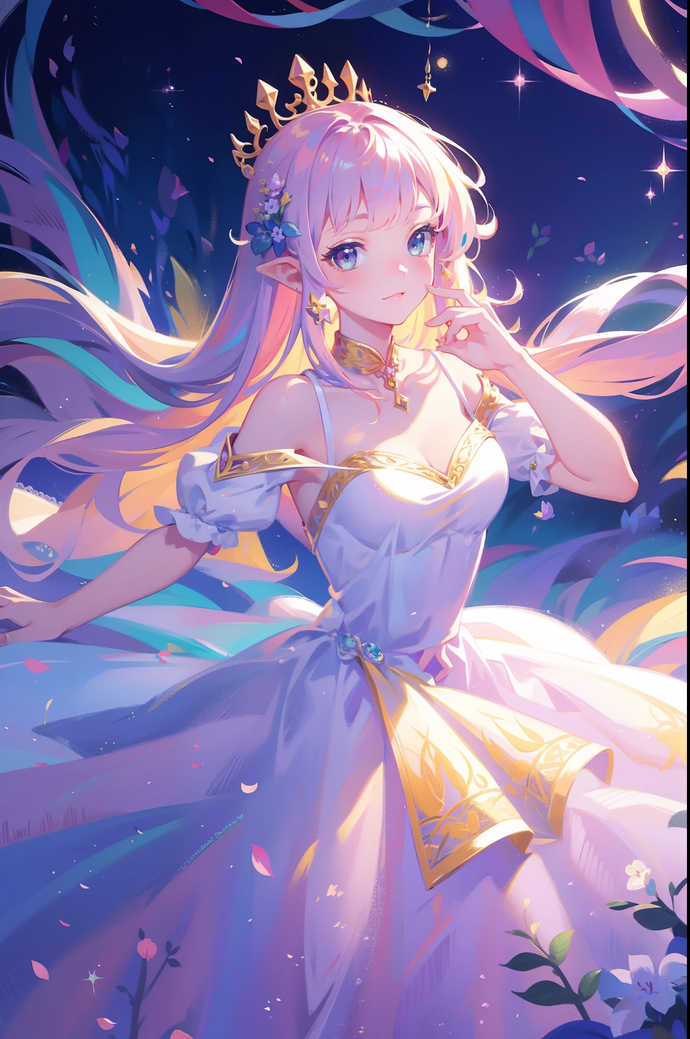 A girl in a white dress with long hair and a tiable - SeaArt AI