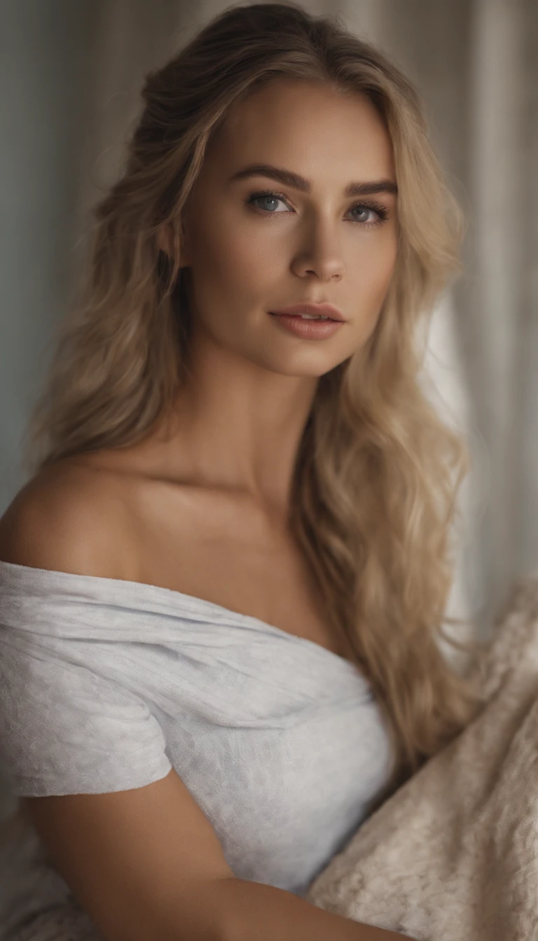 arafed woman with matching tank top and panties, long blonde hair, sexy girl with blue eyes, portrait sophie mudd, blonde hair and large eyes, selfie of a young woman, bedroom eyes, violet myers, without makeup, natural makeup, looking directly at the camera, face with artgram, subtle makeup, stunning full body shot, in bedroom, cleavage